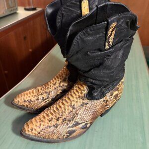 Vintage Unbranded Python Rattlesnake Slouch Western Boots Womens 12 D Mens 10.5